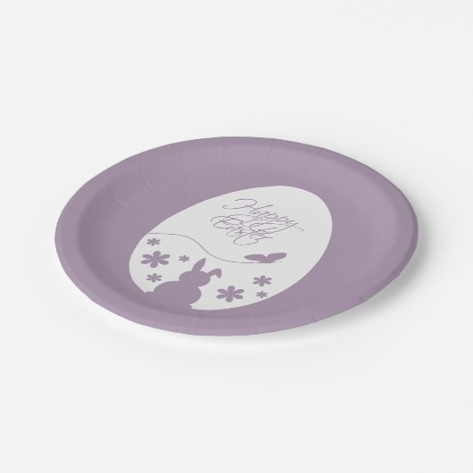 Moderne Happy Easter Pastel Lila Pappteller (Schrägansicht)