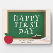 Moderne Happy First Day - Namensschild Fotoplatte (Vorderseite)