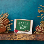 Moderne Happy First Day - Namensschild Fotoplatte (Seite)