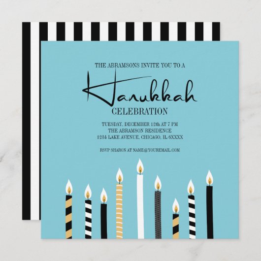 Moderne Happy Hanukkah Candles Holiday Party Card Einladung (Vorne/Hinten)