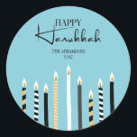 Moderne Happy Hanukkah Candles Holiday Sticker<br><div class="desc">Personalisieren Sie den benutzerdefinierten Text oben. Weitere Koordinationsgegenstände finden Sie in unserer Kollektion "Happy Hanukkah Candles".</div>