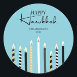 Moderne Happy Hanukkah Candles Holiday Sticker<br><div class="desc">Personalisieren Sie den benutzerdefinierten Text oben. Weitere Koordinationsgegenstände finden Sie in unserer Kollektion "Happy Hanukkah Candles".</div>