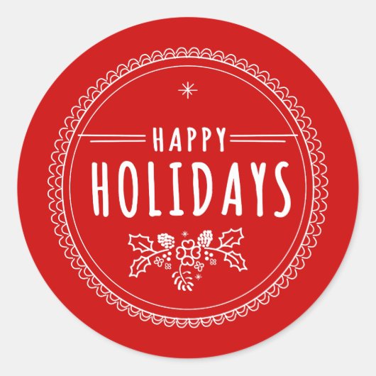 Moderne Happy Holiday Round Red Christmas Sticker (Vorderseite)