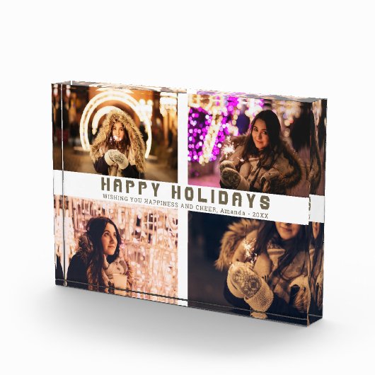 Moderne Happy Holidays 4 Foto Collage Foto Block (Rechts)