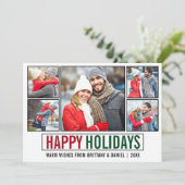 Moderne Happy Holidays 5 Foto Feiertagskarte (Stehend Vorderseite)