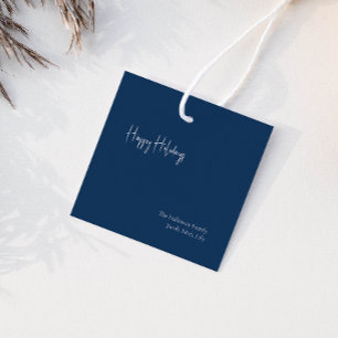 Moderne Happy Holidays Blue Square Familienname-Ge Geschenkanhänger