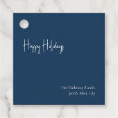 Moderne Happy Holidays Blue Square Familienname-Ge Geschenkanhänger (Vorderseite)