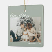 Moderne Happy Holidays Custom Message 2-Foto Keramikornament (Links)