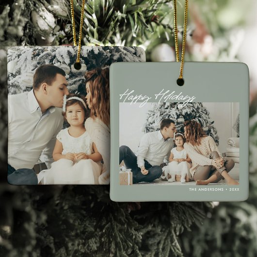 Moderne Happy Holidays Custom Message 2-Foto Keramikornament