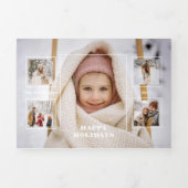 Moderne Happy Holidays Dünne Linien Border 5-Foto Dreifach Gefaltete Urlaubskarte (Cover)