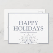 Moderne Happy Holidays Snowflake Business White Postkarte (Vorne/Hinten)