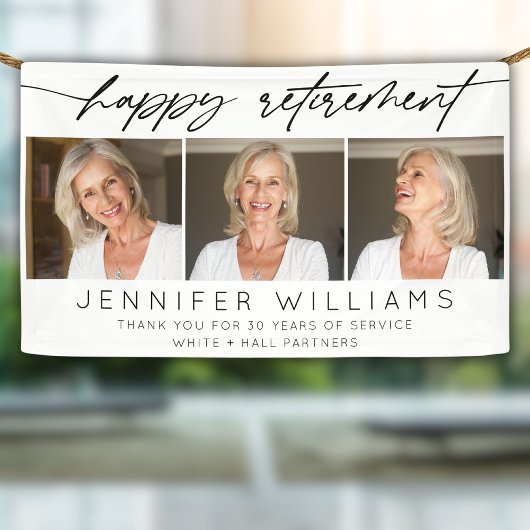Moderne Happy Retirement Elegantes Script 3 Foto Banner