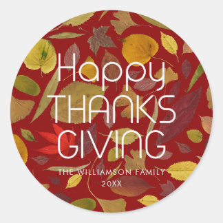 Moderne Happy Thanksgiving Herbstlaub Favor Runder Aufkleber