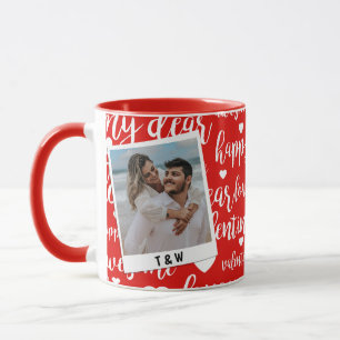 Moderne Happy Valentines Day Schriftzug Paar Foto  Tasse