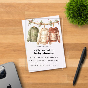 Moderne hässliche Weihnachtspullover-Baby-Party Acryleinladungen