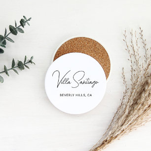 Moderne Hausbeschriftung Name und Ort Getränkeuntersetzer