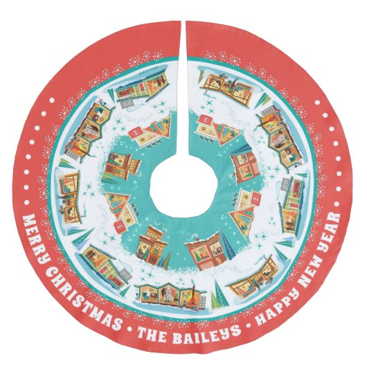 Moderne Häuser aus der Mitte des Jahrhunderts, ind Polyester Weihnachtsbaumdecke (Vorderseite)