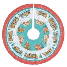 Moderne Häuser des Mittelalters Polyester Weihnachtsbaumdecke