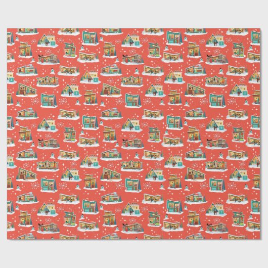 Moderne Häuser des Mittelalters Weihnachten Orange Geschenkpapier (Flach)