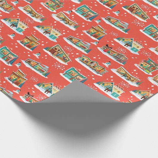 Moderne Häuser des Mittelalters Weihnachten Orange Geschenkpapier (Ecke)