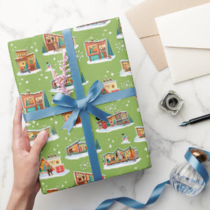 Moderne Häuser des Mittelalters Weihnachts Avocado Geschenkpapier