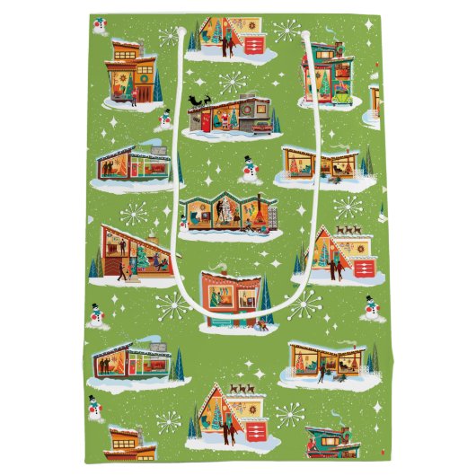 Moderne Häuser Mitte des Jahrhunderts Weihnachtsge Mittlere Geschenktüte (Rückseite)