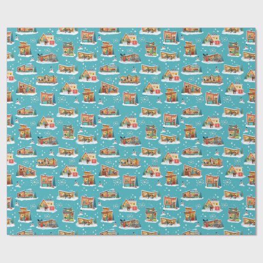 Moderne Häuser - Weihnachtsaqua 4 Geschenkpapier (Flach)