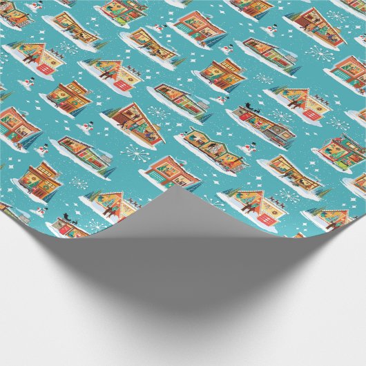 Moderne Häuser - Weihnachtsaqua 4 Geschenkpapier (Ecke)