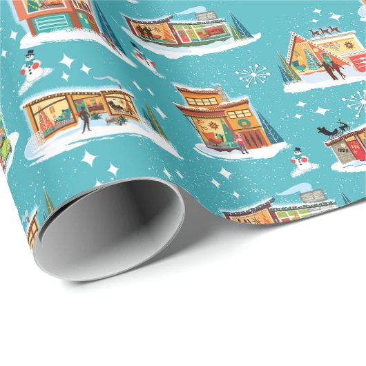 Moderne Häuser - Weihnachtsaqua 4 Geschenkpapier (Rolleneckpunkt)