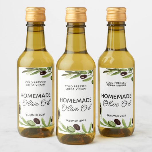 Moderne, hausgemachte Olivenölflaschen Lebensmitte Weinetikett (Flaschen)