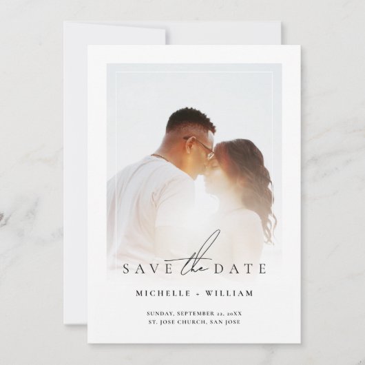 Moderne Haushaltsdecke mit Monogram Taupe Foto Rah Save The Date (Vorderseite)