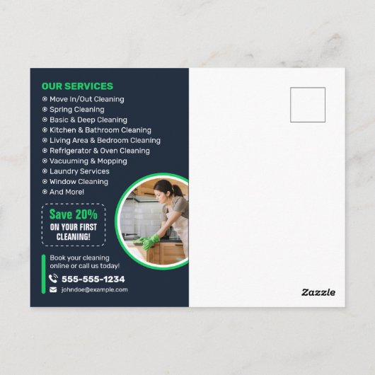 Moderne Haushaltshilfe Reinigung Haus Janitorial Postkarte (Rückseite)