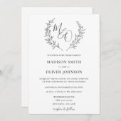 Moderne Haute Monogram Laurel Branch Wedding Einladung (Vorne/Hinten)