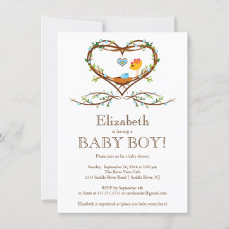 Moderne Heart Baby Boys Babydusche Einladung