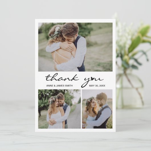 Moderne Heart Script Foto Collage Editable Message Dankeskarte (Stehend Vorderseite)