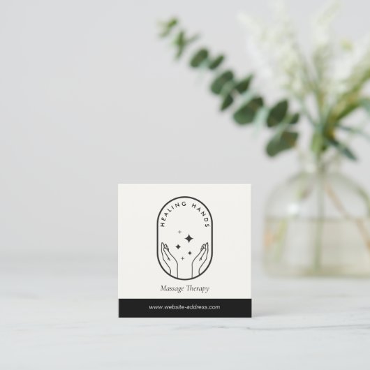 Moderne Heilhandschuhe Massage Black and Ivory Log Quadratische Visitenkarte (Stehend Vorderseite)