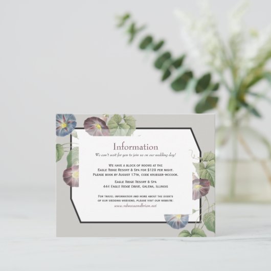 Moderne Heirloom Morning Glory - Hochzeitsinformat Begleitkarte (Stehend Vorderseite)