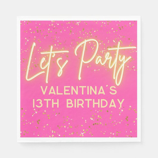 Moderne, heiß rosa Neonglühen Lasst uns Party Gebu Serviette (Vorderseite)