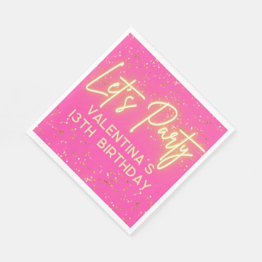 Moderne, heiß rosa Neonglühen Lasst uns Party Gebu Serviette (Ecke)