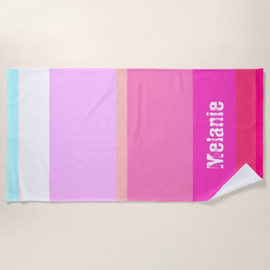 Moderne, heiß rosa Streifen nach Maß Strandtuch (Vorderseite)