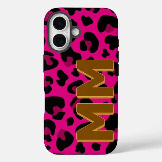 Moderne heiße rosa Leopard Braun Schatten Monogram Case-Mate iPhone Hülle (Rückseite)