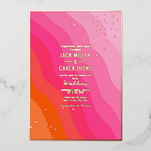 Moderne heiße rosa und orange goldene Hochzeitsfol Folieneinladung
