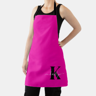 Moderne Heißrosa Schwarze Schrift Monogramm Schürze