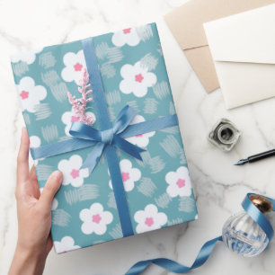 Moderne, hellblaue Blume Geschenkpapier