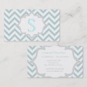 Moderne hellblaue, graue Chevron-Monogramm Visitenkarte (Vorne/Hinten)