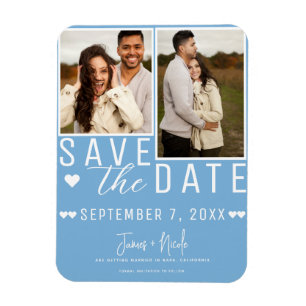 Moderne Hellblaue Save-the-Date-Karten mit 2 Fotos Magnet