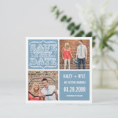 Moderne hellblaue Save-the-Date-Karten mit quadrat Einladung (Stehend Vorderseite)