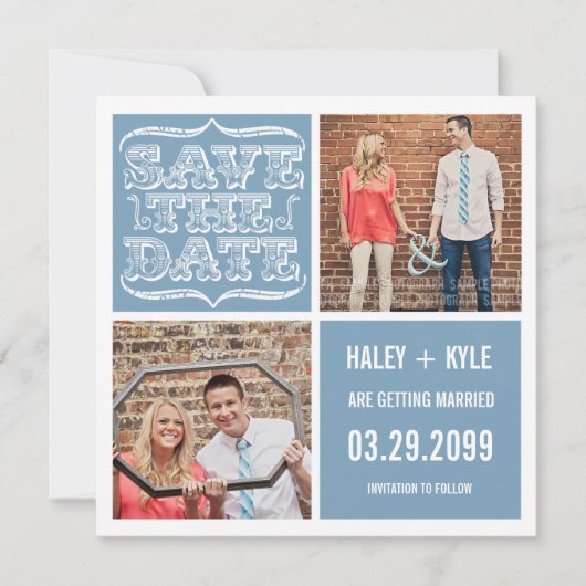 Moderne hellblaue Save-the-Date-Karten mit quadrat Einladung (Vorderseite)