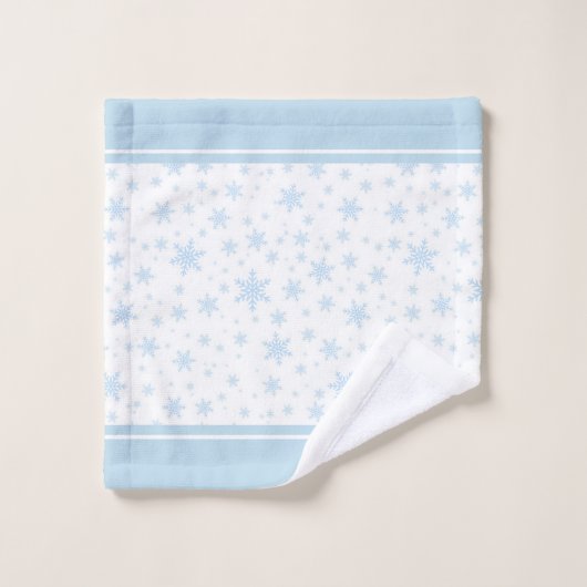 Moderne, hellblaue Schneeflocken auf weißem Badeha Badhandtuch Set (Waschlappen)