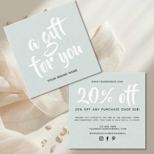 Moderne hellblaue Skript-Coupon-Rabattkarte Rabattkarte